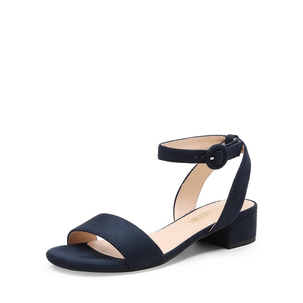 Chunky Ankle Strap Heel Sandals - NAVY SUEDE -  0